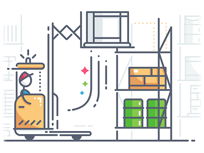 Stacking boxes barrels boxes crates forklift illustration shipment shipping simple