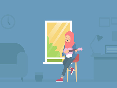 Girl on Youtube design girl guitar illustration play playing room ukulele