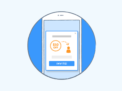 In-app message blue illustration in app message liquid mobile orange phone