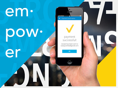 em•pow•er avenir blue campaign checkmark empower payment swiss tech yellow
