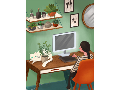 Girl's room cat girl plants room succulents wacom