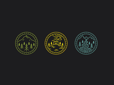 Forest, Park, River badge forest icon illustration lines mountain park river sunshine