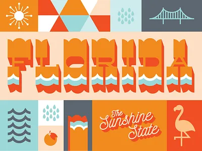 Florida bridge flamingo florida orange pattern rain sun sunshine typography water