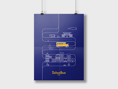 Illustration for Schoolbus blue bus illustrator poster road school yellow