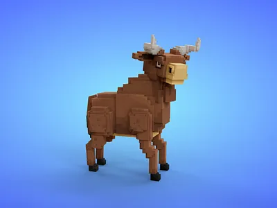 Voxel Farm Animals - Bull - Game Asset 3d 3d model animal animals bull cow fantasy farm game asset godot isometric lowpoly stylized unity 3d unreal engine voxedit voxel art