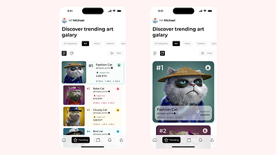 Leader Board App / NFT Marketplace app design art galary competition design design system figma interactiondesign leader board nft nft app nft marketplace performance metrics performance tracking real time rankings token trending ui user experience