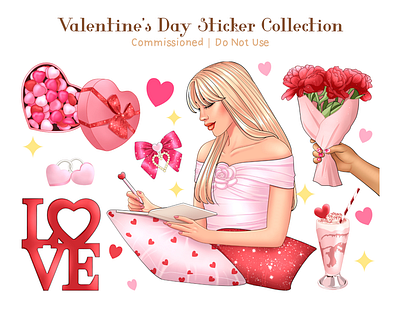 Sticker Sheets Commission | Valentine's Day 2d illustration cartoons character design clipart couple design digital art editorial heart illustration love romance romantic stickers valentinesday