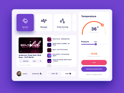 Smart Shower Control Dashboard & Music integration controls ui dark mode dashboard dashboard design device interface light mode music integration shower control shower ui smart home smart home dashboard smart home interface smart home ui smart interface smart shower smart technology smart ui swith mode ui user experience