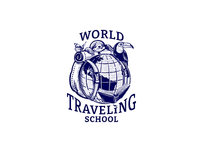 World Traveling School Logo art backpack branding design digital nomads drawing education globe illustration kids logo logo badge logo design logo designer old world school travel vintage wintrygrey wintrygrey design