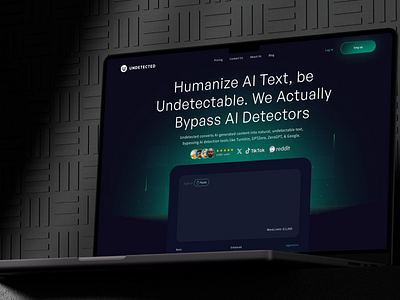 Undetected - AI Humanizer ai ai humanizer ai tools dark mode figma futuristicui glowingui neumorphism saas tech startup ui ui ux design