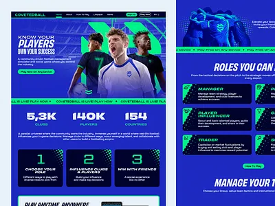 Dynamic landing page for Covetedball digital gaming platform football gaming web football simulator design gaming industry design gaming platform design landing page landing page design modern gaming web social app design ui ui design ui for landing page ui ux user friendly interface ux ux design web web design web design for football