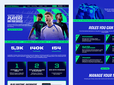 Dynamic landing page for Covetedball digital gaming platform football gaming web football simulator design gaming industry design gaming platform design landing page landing page design modern gaming web social app design ui ui design ui for landing page ui ux user friendly interface ux ux design web web design web design for football