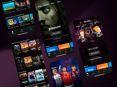 Streaming App dark mode design entertainment live menu movies news personalized content play button sports streaming app tv shows ui ui design user experience user interface ux ux design uxui video streaming