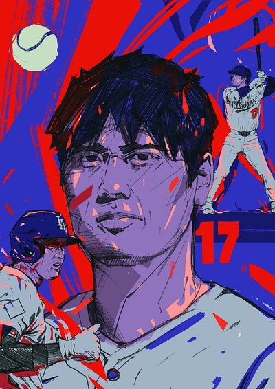 Shohei Ohtani baseball baseball illustrated baseball star character dodgers illustrated baseball illustration illustrator japan japan star la leader los angeles people portrait portrait illustrated portrait illustration procreate shohei ohtani