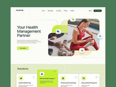 AI-Powered Health Management Interface ai healthcare clean design data driven design fitness coaching fresh colors health monitoring health platform health solutions innovative tools intuitive layout modern ux personalized programs professional look responsive ui seamless navigation smart healthcare ui design ux design web interface wellness management