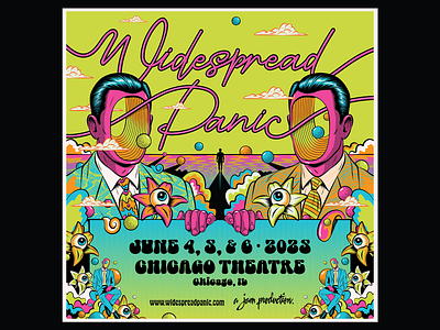 Widespread Panic Concert Artwork band concert design illustration music poster psychedelic retro surrealism typography vector vintage widespread panic