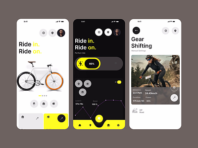 Smart Cycling App UI Design bike analytics bold typography cycling app data visualization fitness tracking interactive ui intuitive navigation minimal design mobile dashboard modern ux performance tracking real time data ride tracker smart interface speed monitoring sport tech ui design user friendly ux design ux ui