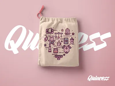 Quincess Drawstring Bag baby branding colour font icon icons illustration line logo pink stroke type