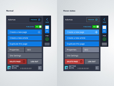 Control Panel for BetterCMS cms dashboard web application