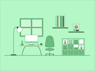 Office flat green line office simple vector