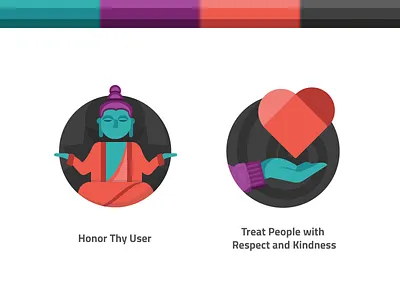 Sysdig: Values badges badges buddha hand heart honor icons kindness love respect