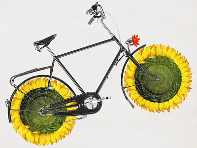 103 Cycle bicycle botanical collage strng sunflower vintage