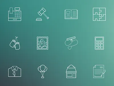 Line Icon Party! balloons book calculator contract dog leash iconography icons line puzzle vector