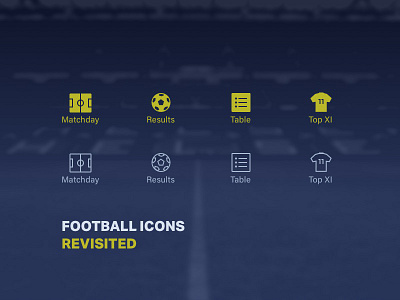 Football Icons Revisited ball football icon ios match mobile outlined pitch shirt table ui ux