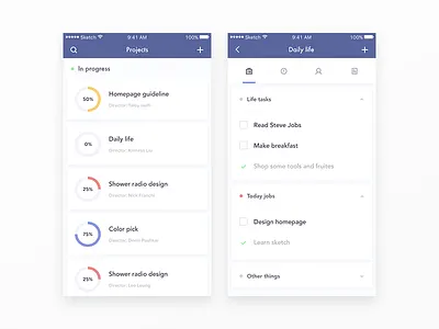 Project UI clean list progress project task todo ui