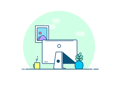 Workspace coffee desk illustrator mac outline vector workspace