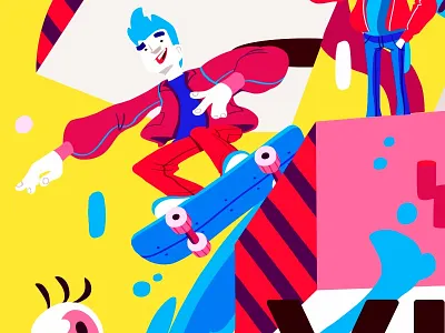 Skater Dude blue bold bright colors red skater yellow