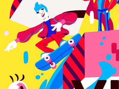 Skater Dude blue bold bright colors red skater yellow