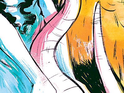 Editorial illustration for DOR #23 brush colors editorial ink pink teal yellow