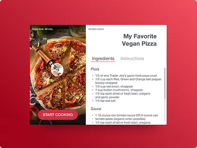 Day 009 - Recipe Card 100days card interface pizza recipe ui