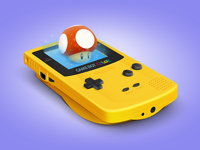 Game Boy Color 2d 3d clasic console gameboy icon ilustration mushroom retro