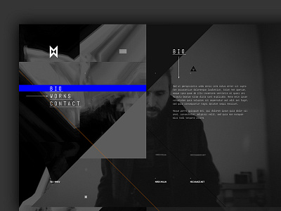 Mechanize bio black blue dark homepage personal portfolio webdesign website