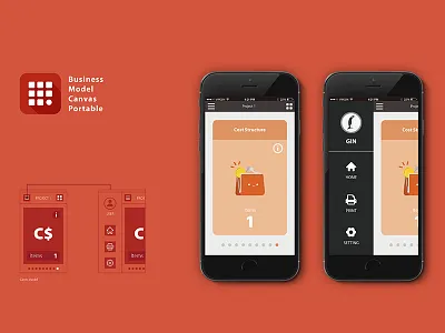 BMCP UI app business model canvas icon interface ios iphone menu red ui ux wallet