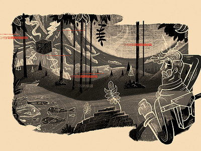 Landscape cube fish forest illustration landscape man space woods