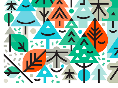 Forest Faces art design forest graphic icon illustration japanese pattern trees vector