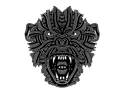 angry chimp - (for) print animal beast chimp design graphic illustration linework monkey print screen printing