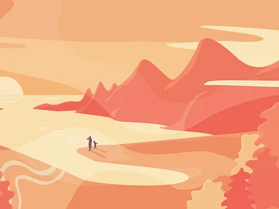 Skippin' Right fall flat illustration mountains orange red sunset