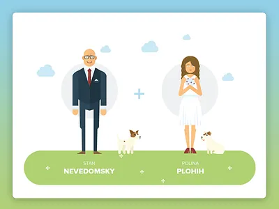 Wedding illustrations celebrate dogs icons illustrations invitation invite jack russell love man wedding woman