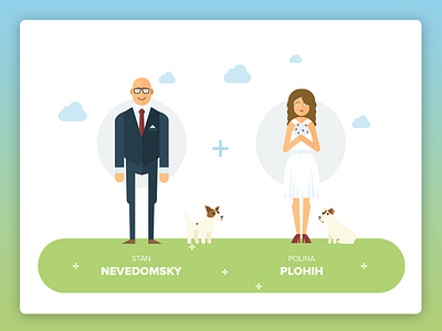 Wedding illustrations celebrate dogs icons illustrations invitation invite jack russell love man wedding woman