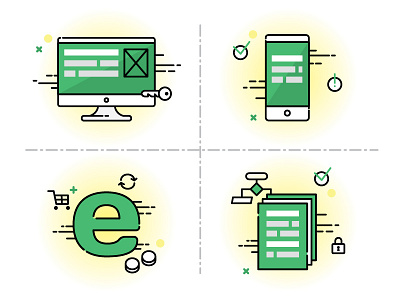 Capabilities. Development company computer customisation development ecommerce icon illustration internet monitor outline vector web