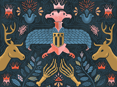 WIP bird crown deer eagle hands illustration