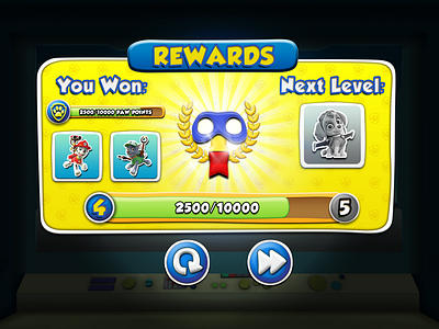 Puppy Patrol Mobile Game UI Rewards Trophy Screen cartoon game jr kids mobile nick patrol puppy rewards stylized trophy ui