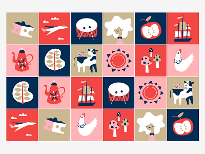 Memory Game cheese drum hair illustration pirate ship plane sun tea
