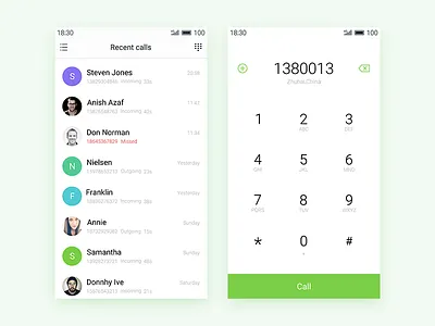 Recent and Dail app dail phone ui