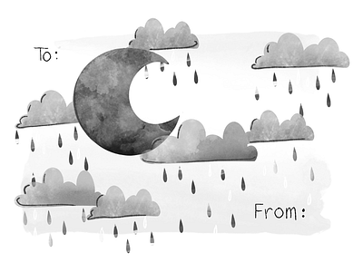 Notecard design - moon and clouds cloud digital illustration handdrawn illustration moon notecard rain sky texture