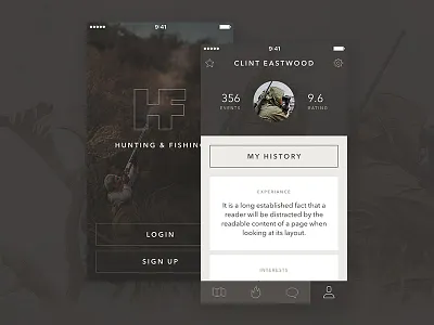 Hunting & Fishing app fish fishing flat hunter hunting ios minimal outdoor profile splash